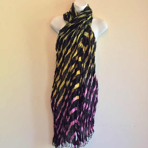 New Black Beach Striped Scarf Wrap Pareo - Picture 12 of 12